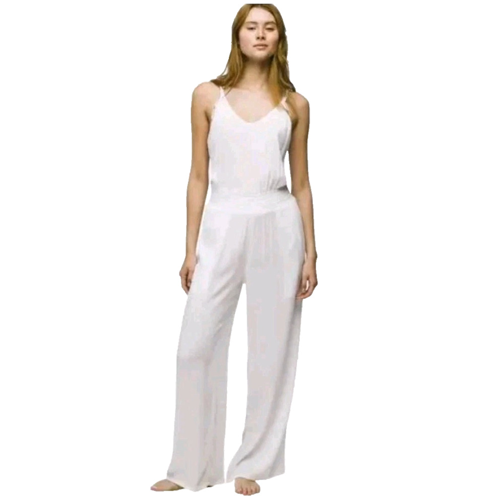 NEW Prana Jumpsuit Womens XS White Fernie Wide Leg Tencel GAUZE Strappy Back